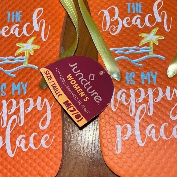 Juncture women’s The Beach is my Happy Place Rubber FlipFlops Orange Size 7/8 - Picture 4 of 5